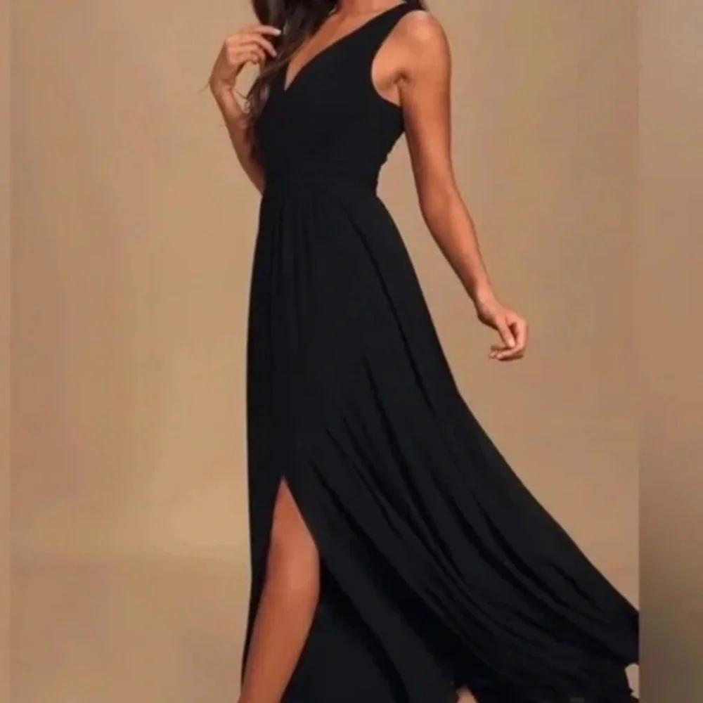 Lulus Heavenly Hues Black Maxi Dress | Formal Gown w/ Slit /Size M/NWT - Picture 2 of 10